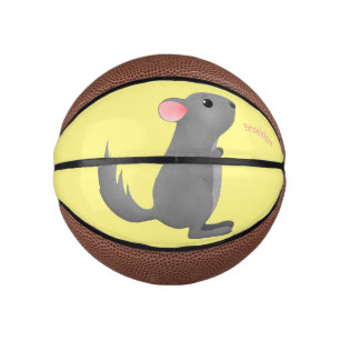 Cute grey chinchilla cartoon illustration  mini basketball
