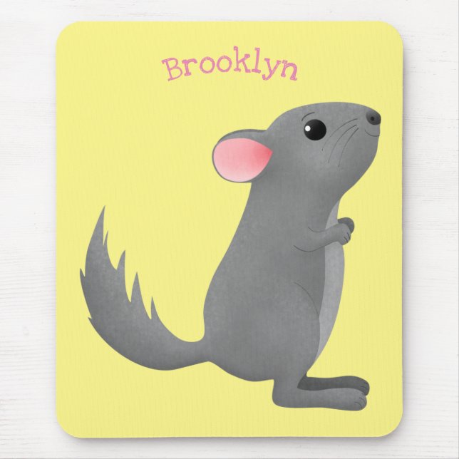 Cute grey chinchilla cartoon illustration mouse mat (Front)