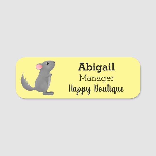 Cute grey chinchilla cartoon illustration  name tag (Front)