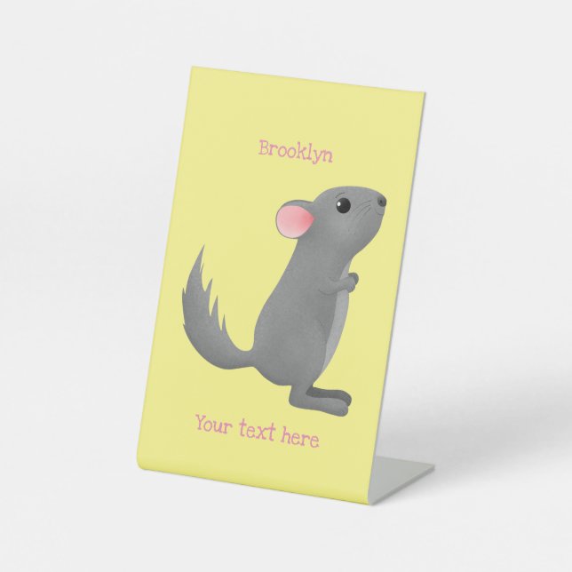 Cute grey chinchilla cartoon illustration pedestal sign (Front)