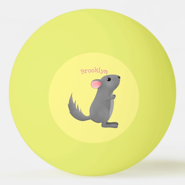 Cute grey chinchilla cartoon illustration ping pong ball (Front)