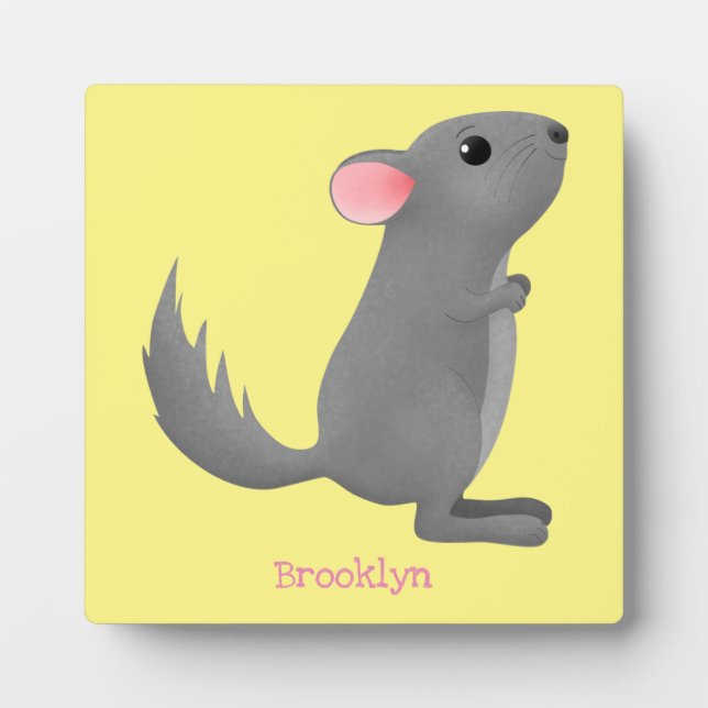 Cute grey chinchilla cartoon illustration plaque (Front)