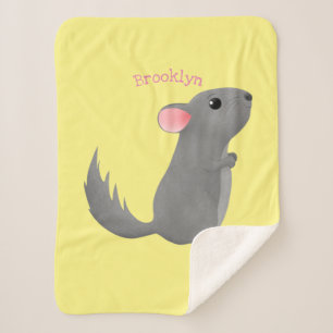 Cute grey chinchilla cartoon illustration sherpa blanket