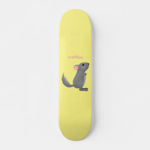 Cute grey chinchilla cartoon illustration skateboard