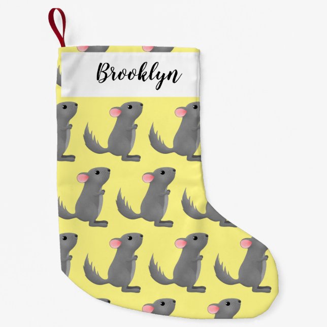 Cute grey chinchilla cartoon illustration  small christmas stocking (Front)