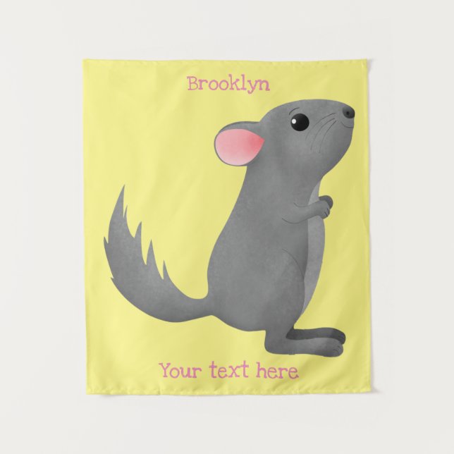 Cute grey chinchilla cartoon illustration tapestry (Front)