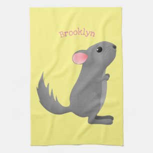 Cute grey chinchilla cartoon illustration  tea towel