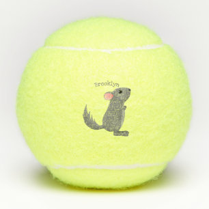 Cute grey chinchilla cartoon illustration  tennis balls