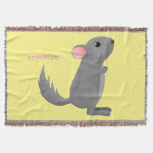 Cute grey chinchilla cartoon illustration  throw blanket
