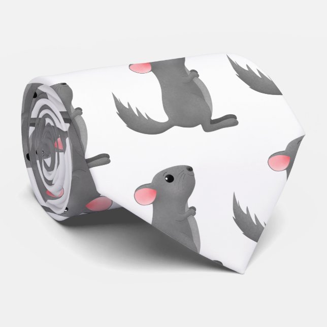 Cute grey chinchilla cartoon illustration tie (Rolled)