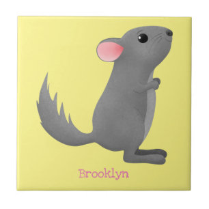 Cute grey chinchilla cartoon illustration tile