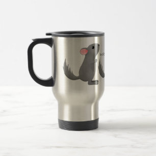 Cute grey chinchilla cartoon illustration  travel mug