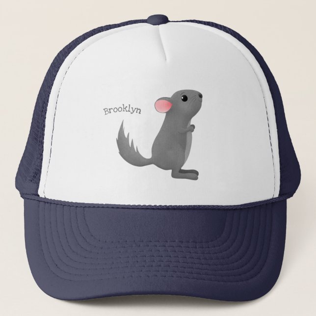 Cute grey chinchilla cartoon illustration  trucker hat (Front)