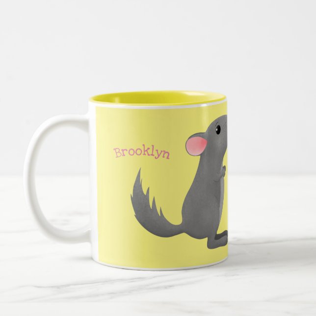 Cute grey chinchilla cartoon illustration  Two-Tone coffee mug (Left)