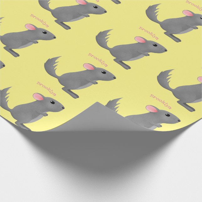 Cute grey chinchilla cartoon illustration wrapping paper (Corner)
