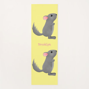 Cute grey chinchilla cartoon illustration  yoga mat