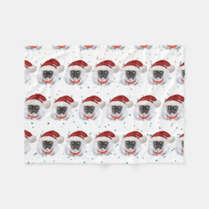 Cute Grey Christmas Cat for Feline Lovers Fleece Blanket