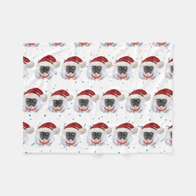 Cute Grey Christmas Cat for Feline Lovers Fleece Blanket (Front (Horizontal))