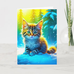 Cute Grey Christmas Kitten Holiday Blessings Card