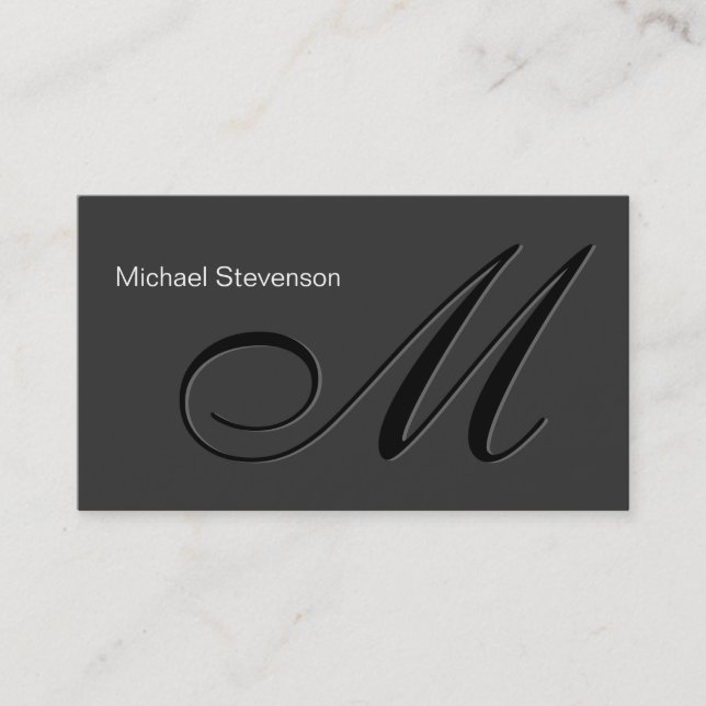 Cute Grey Clean Plain Monogram Business Card (Front)
