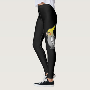 Cute Grey Cockatiel Cartoon Bird Illustration Leggings