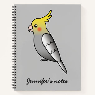 Cute Grey Cockatiel Cartoon Bird Illustration Notebook
