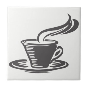 Cute Grey Coffee Cup Kitchen Graphic Design Tile