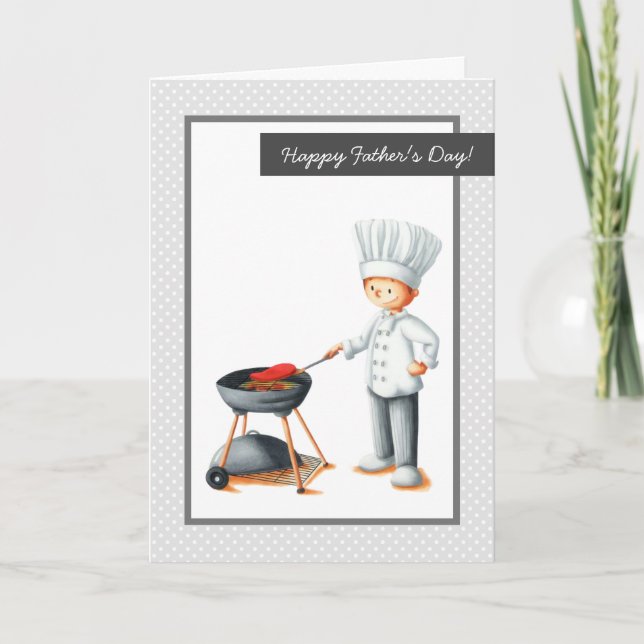 Cute Grey Dad Cooking Barbecue Father's Day Holiday Card (Front)