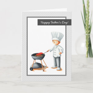 Cute Grey Dad Cooking Barbecue Father's Day Holiday Card