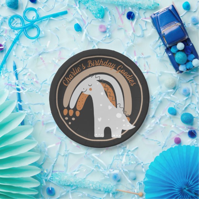 Cute grey dinosaur Birthday party custom Paper Plate (Party)