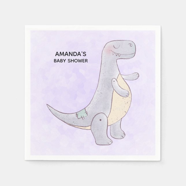 Cute Grey Dinosaur Toy Watercolor Baby Shower Napkin (Front)