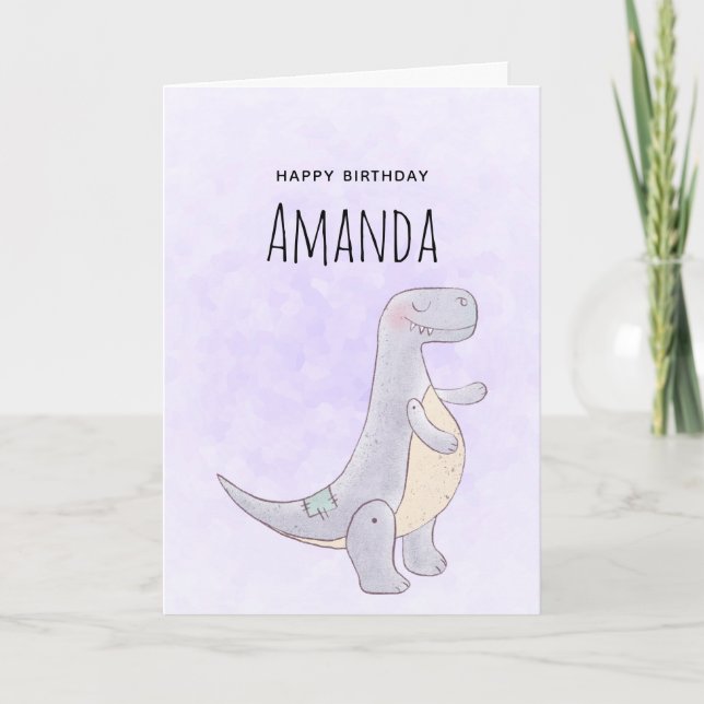 Cute Grey Dinosaur Toy Watercolor Birthday Card (Front)