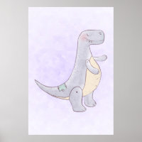 Cute Grey Dinosaur Toy Watercolor 