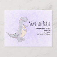Cute Grey Dinosaur Toy Watercolor Save the Date