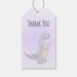 Cute Grey Dinosaur Toy Watercolor Thank You Gift Tags