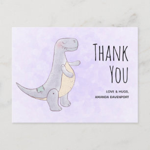 Cute Grey Dinosaur Toy Watercolor Thank You Postcard