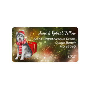 Cute grey dog red giftbox colourful festive custom label