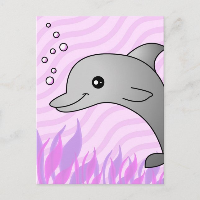Cute Grey Dolphin in Pink Water Postcard (Front)