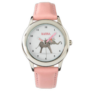 Cute Grey Elephant Animal Floral Girly Kids Watch