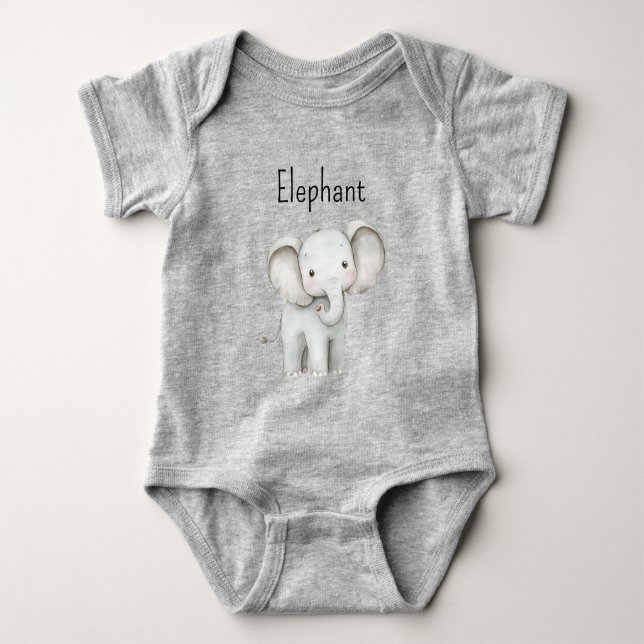 Cute Grey Elephant Baby Bodysuit (Front)