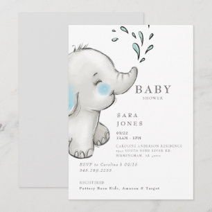 Cute Grey Elephant Baby Shower Invitation