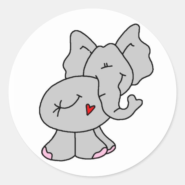Cute Grey Elephant Classic Round Sticker (Front)