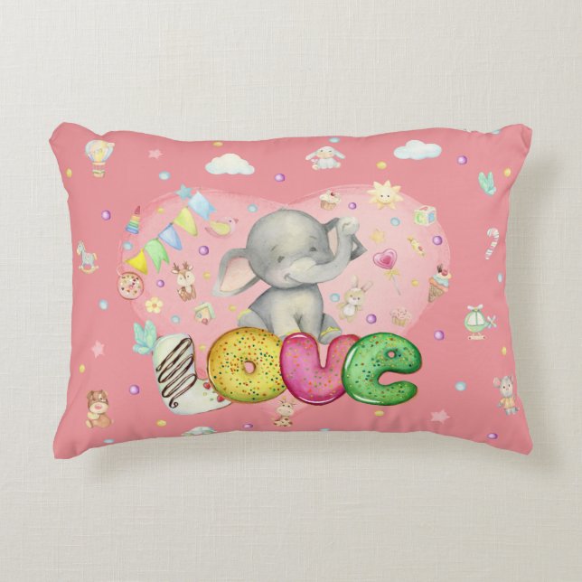 Cute Grey Elephant Decorative Cushion (Front)