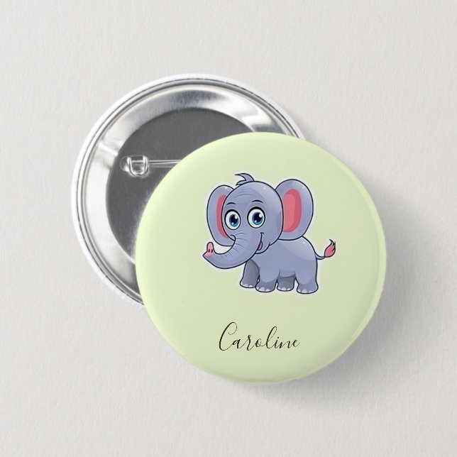 Cute grey elephant green 6 cm round badge (Front & Back)
