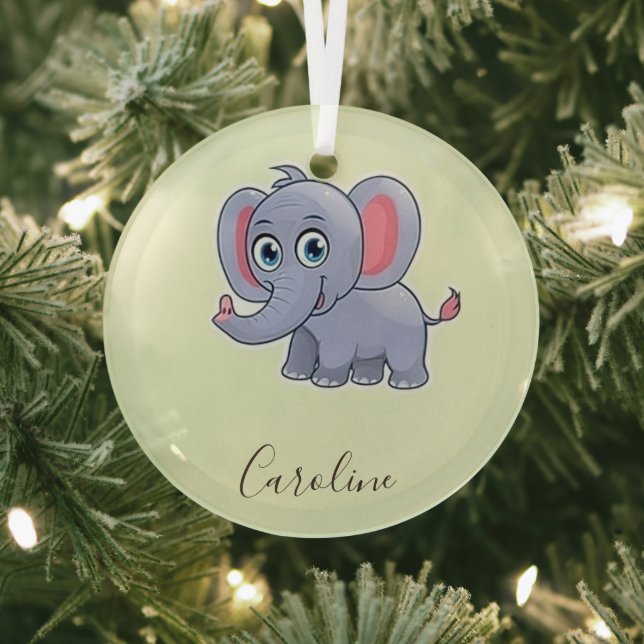 Cute grey elephant green glass tree decoration (Insitu)