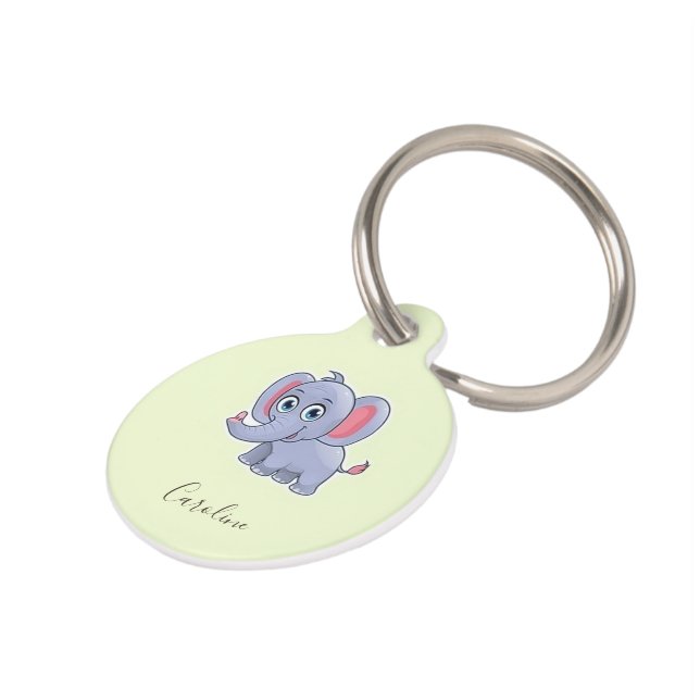 Cute grey elephant green pet tag (Side)