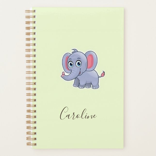 Cute grey elephant green planner (Front)