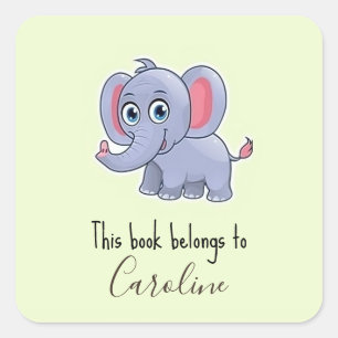 Cute grey elephant green square sticker