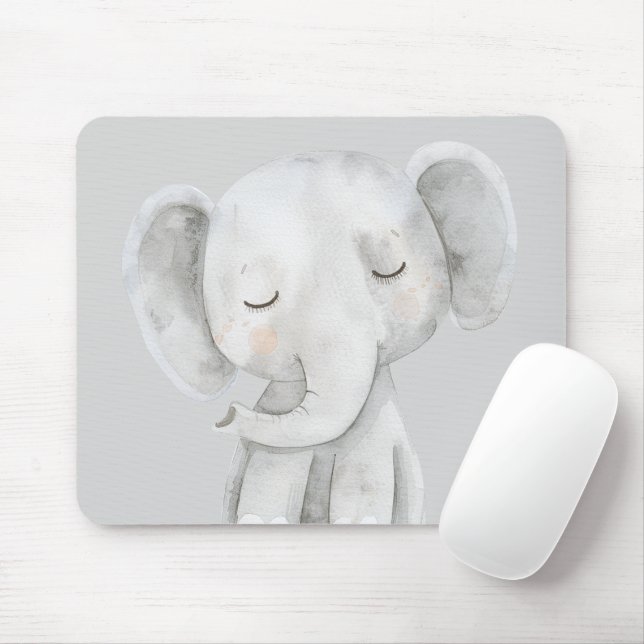 Cute Grey Elephant Mouse Mat (With Mouse)