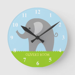Cute grey elephant nursery wall clock for children